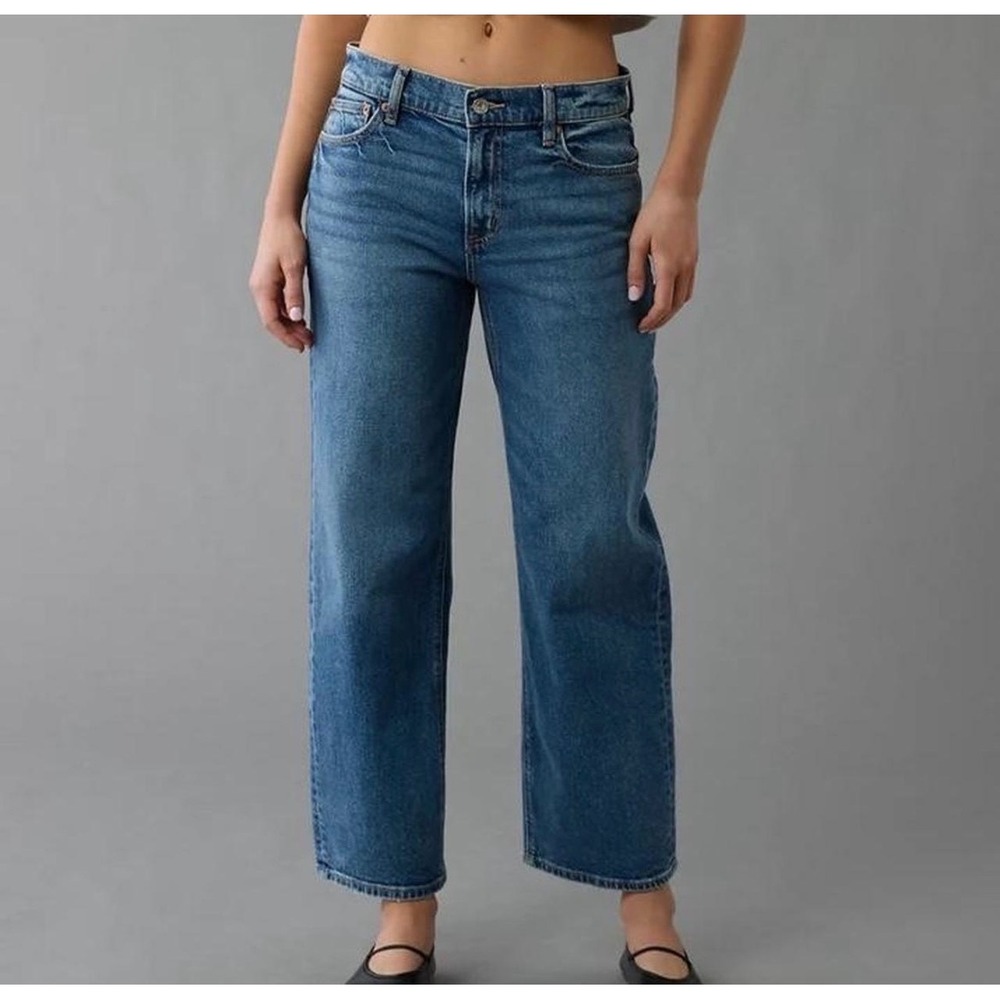 American Eagle Stovepipe Jeans Women 8 Short Blue Stretch Straight Leg Denim